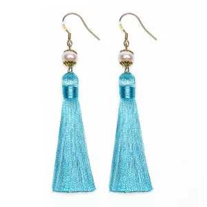 Holly Tassels and Pearl Earrings in Tiffany Blue Inspired By BAT