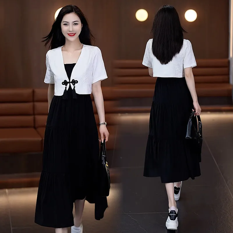 5618 New Chinese Style Light National Style Inner Wear Dress Suit  Summer Slim Slimming Dress Women's Summer Two-Piece Set