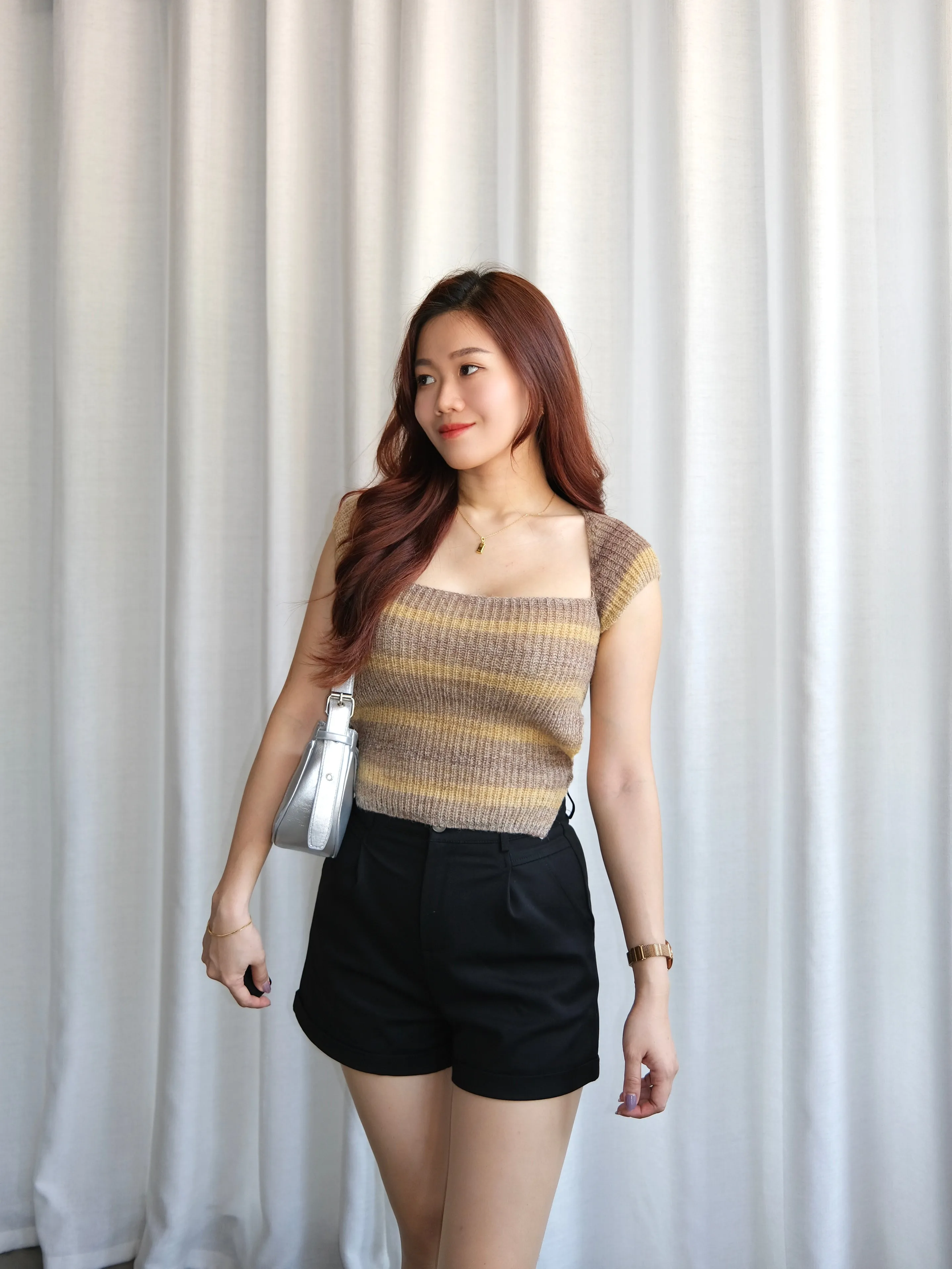 ACEWIN Gradient Tie Waist Knit Crop Top (Free Size) 110335