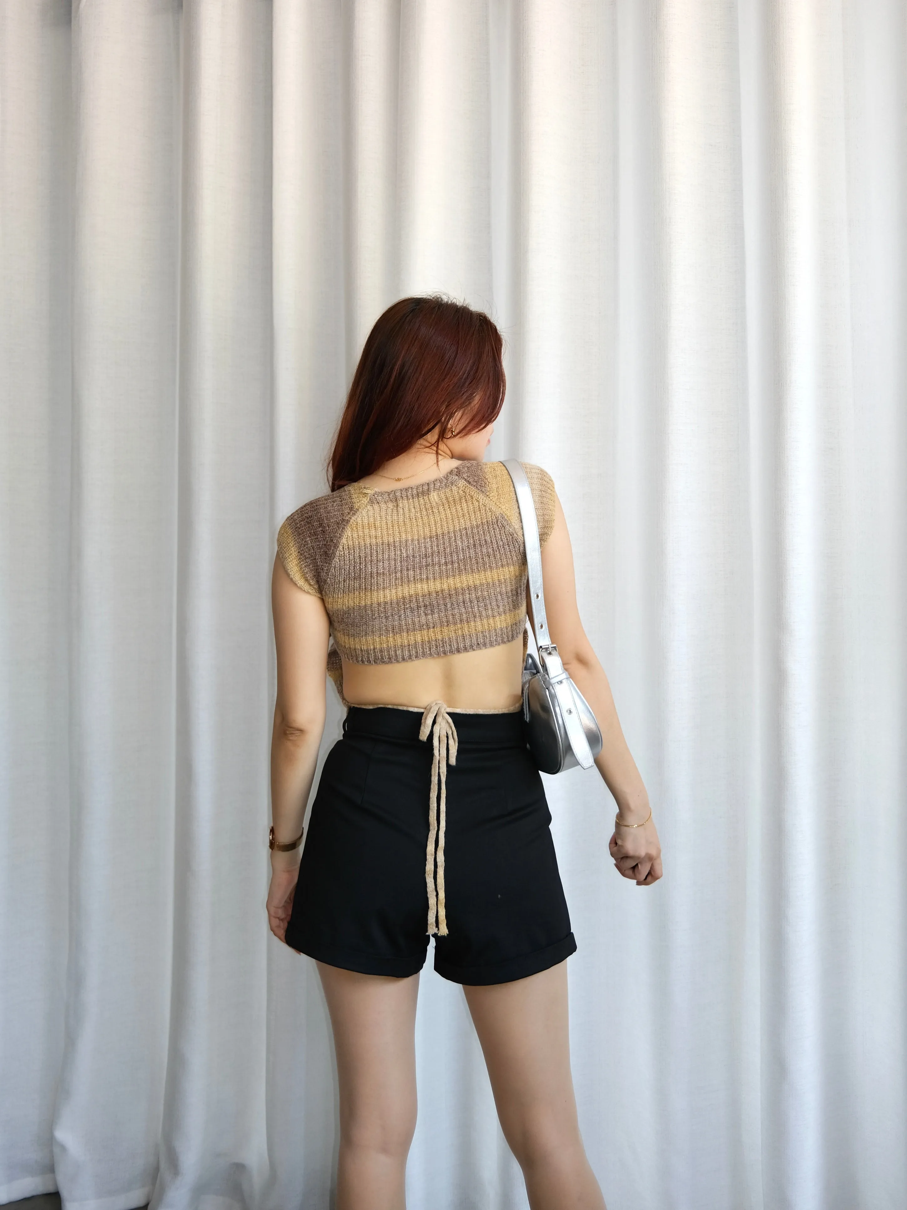 ACEWIN Gradient Tie Waist Knit Crop Top (Free Size) 110335