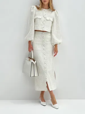 Adriana Scallop Button Skirt | Ivory