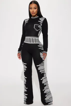 All In The Mix Sweater Jumpsuit - Black/White