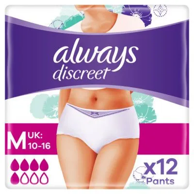 Always Discreet Incontinence Pants Normal Medium x 12 Pants Size 10-16