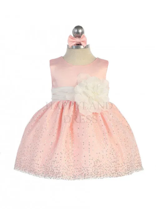 Aqua Sleeveless Satin Bodice Infant Girl Dress with Sparkle Tulle Skirt