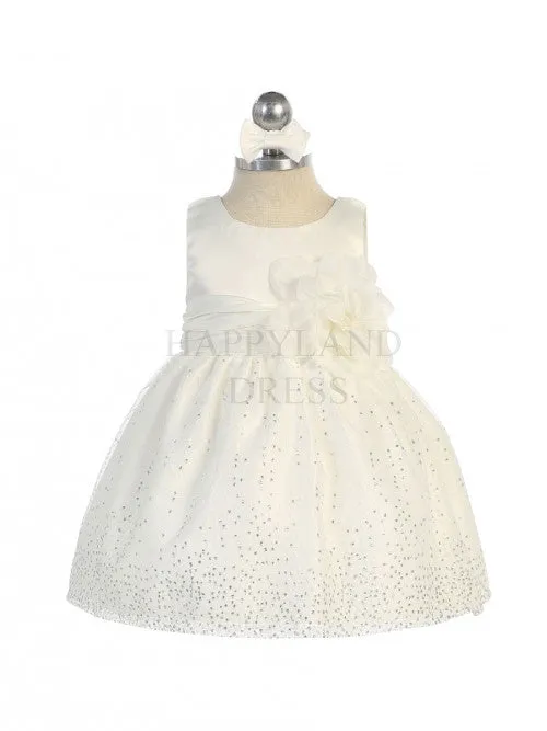 Aqua Sleeveless Satin Bodice Infant Girl Dress with Sparkle Tulle Skirt