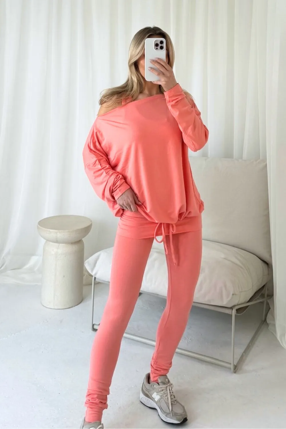 Ariel coral bat sleeve vest three piece loungewear set