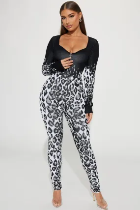 Aspen Snow Leopard Sweater Jumpsuit - Black/White