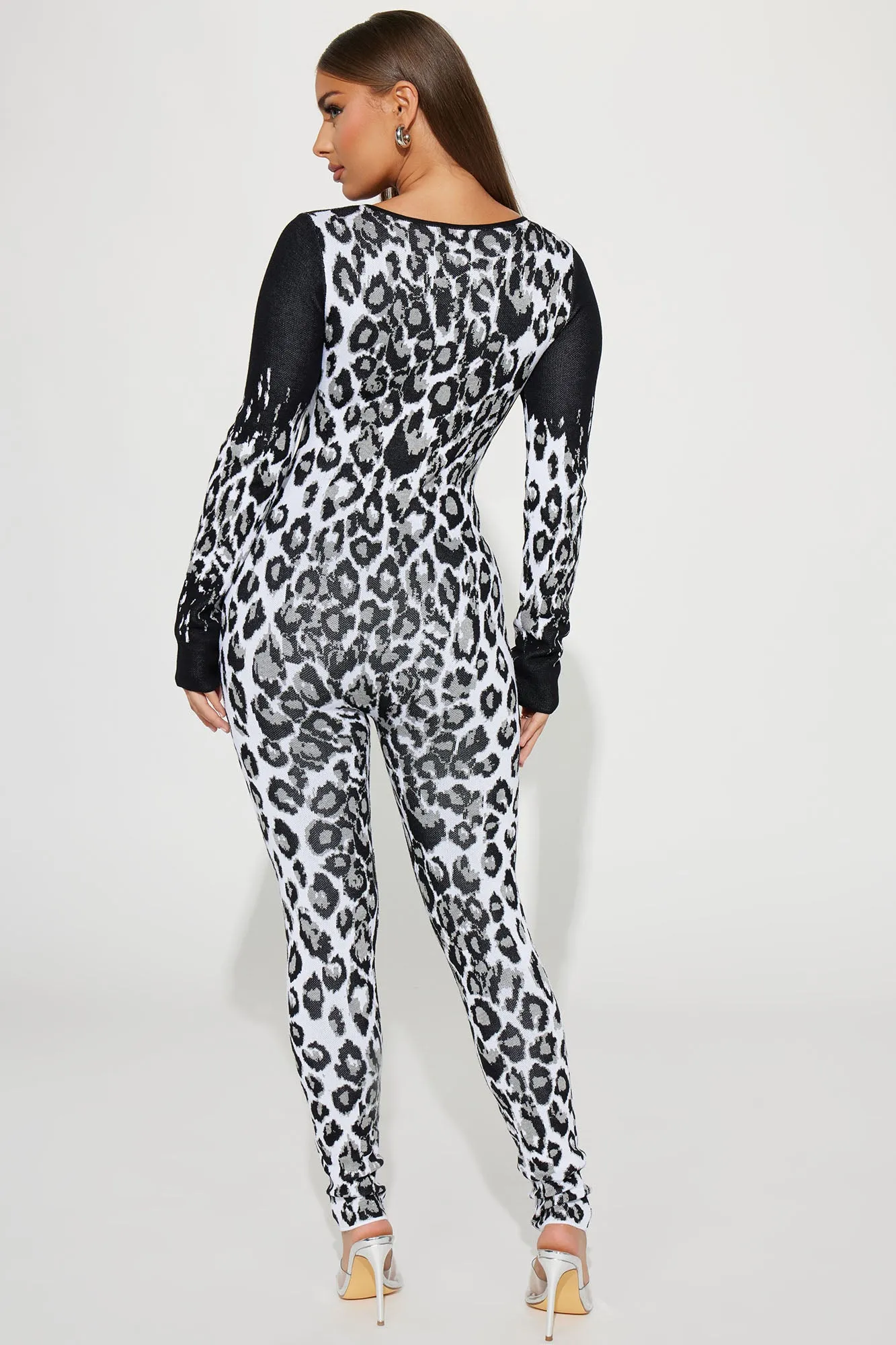 Aspen Snow Leopard Sweater Jumpsuit - Black/White