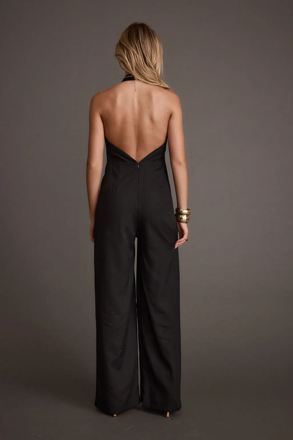 Astoria Black Plunge Halter Tailored Jumpsuit