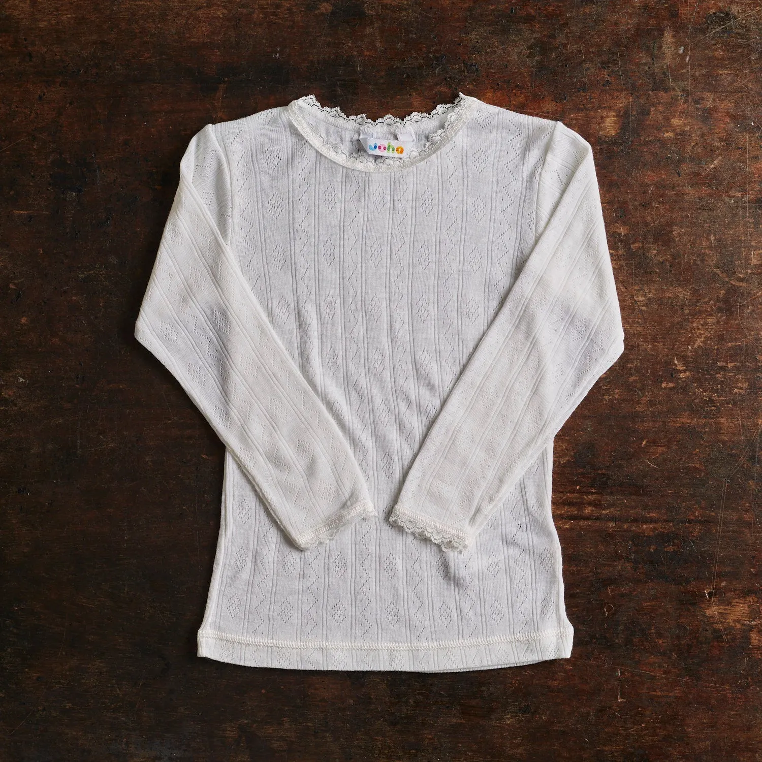 Baby & Kids Merino Wool/Silk Lace LS Top - Natural