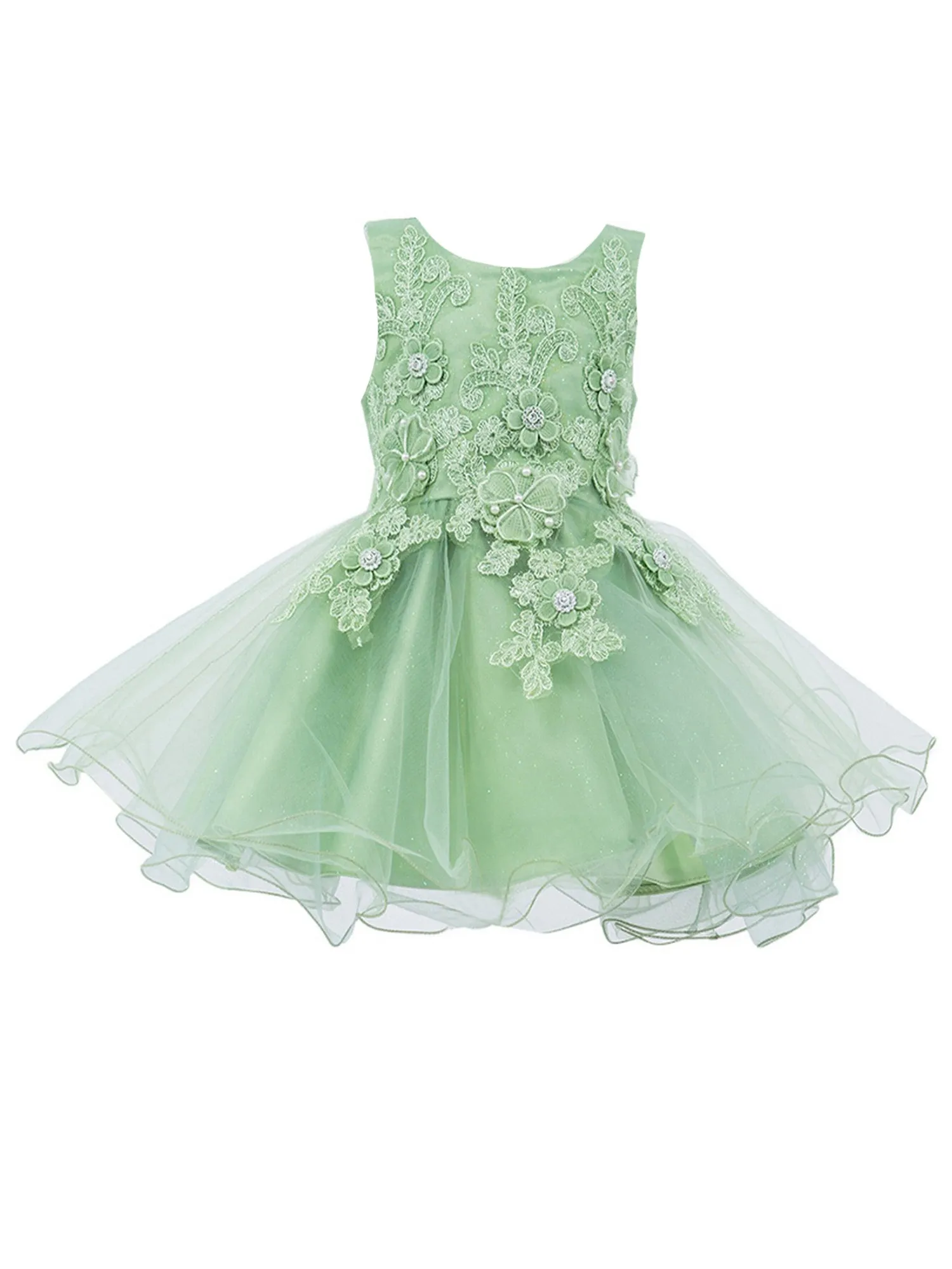 Baby Girls Floral Applique Lace Tulle Flower Girl Dress, Sizes 3-24 Months