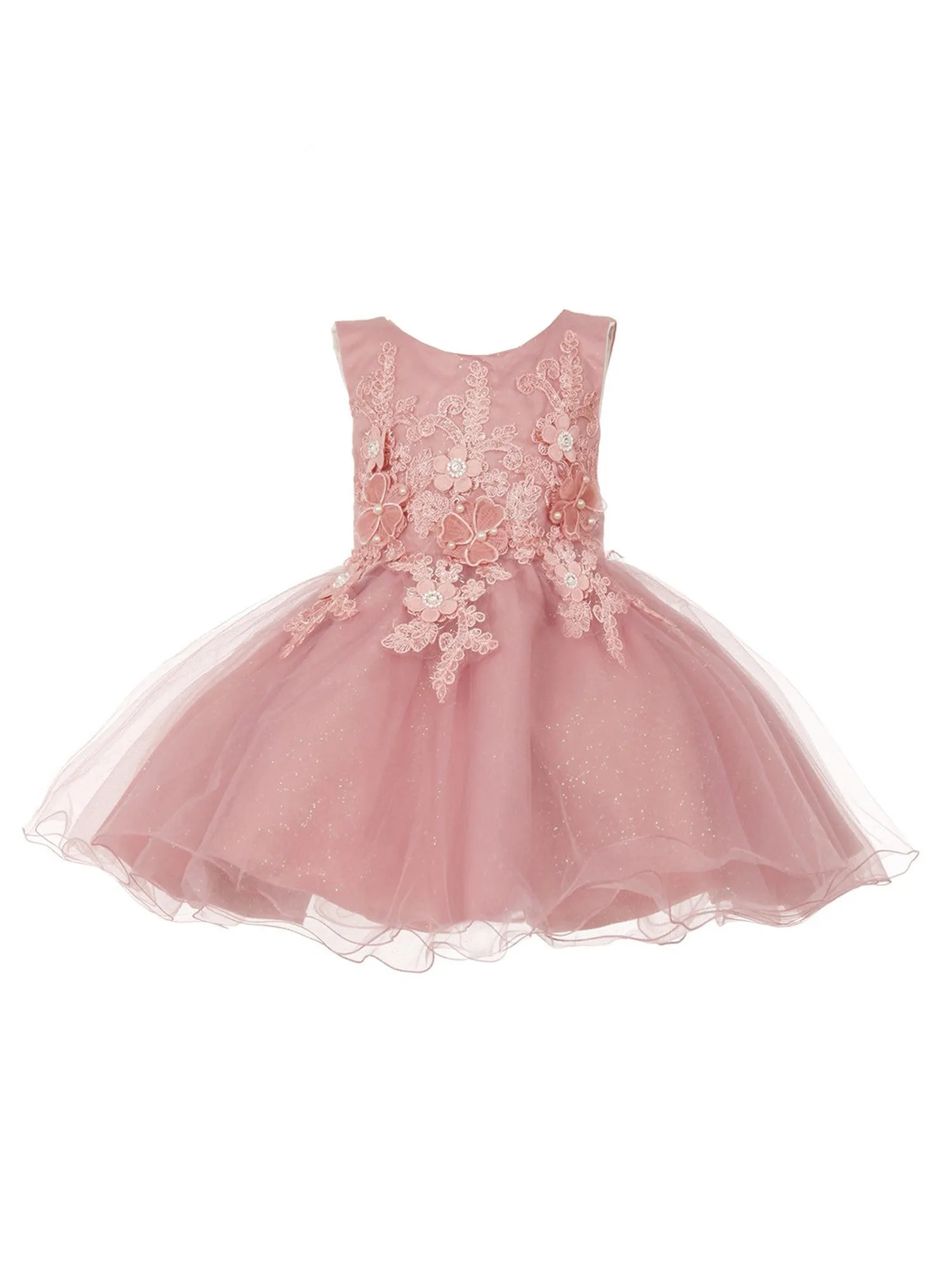 Baby Girls Floral Applique Lace Tulle Flower Girl Dress, Sizes 3-24 Months