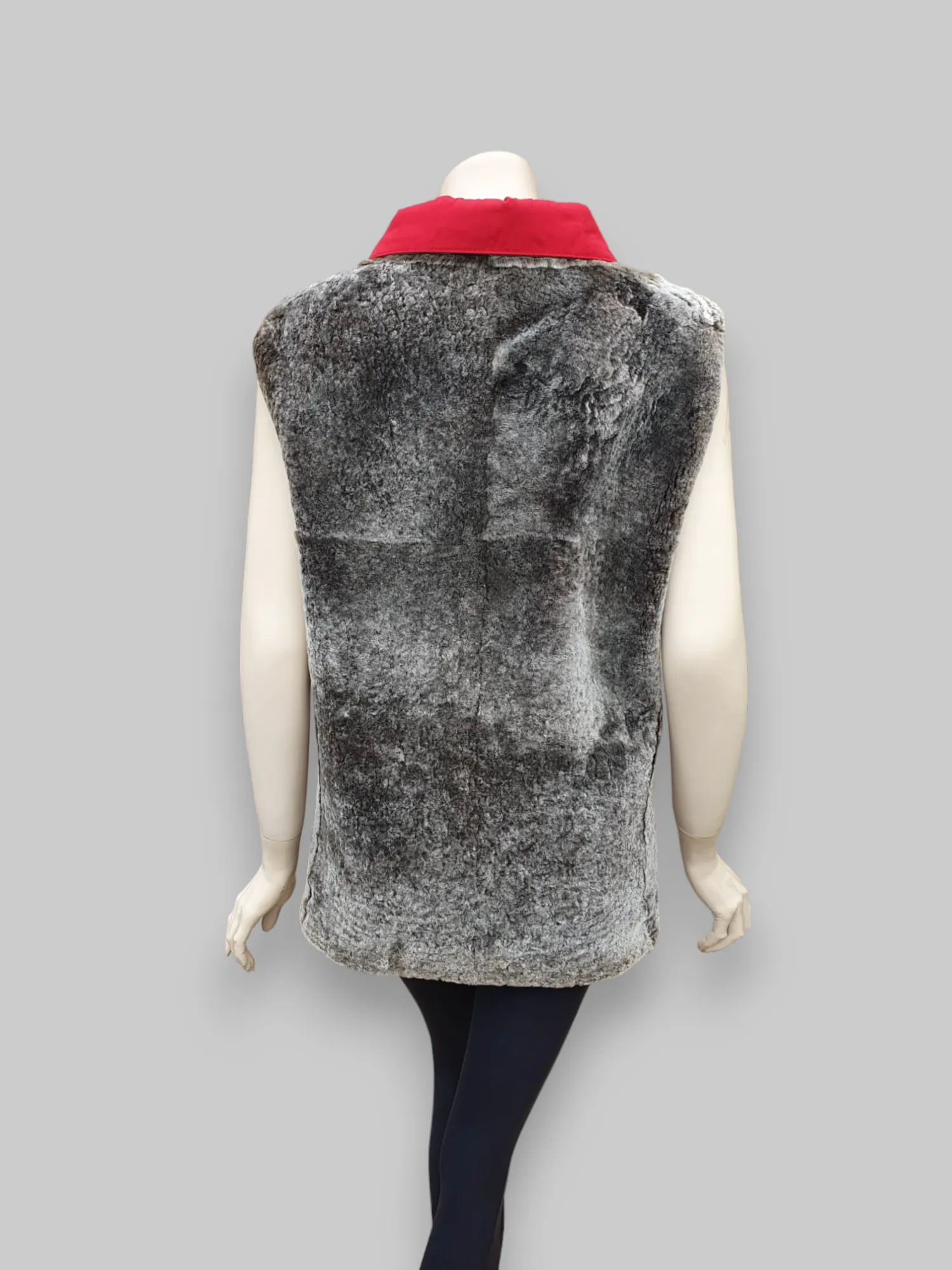 Beige Shearling Vest w/ Red Microfiber Lining -Size 42