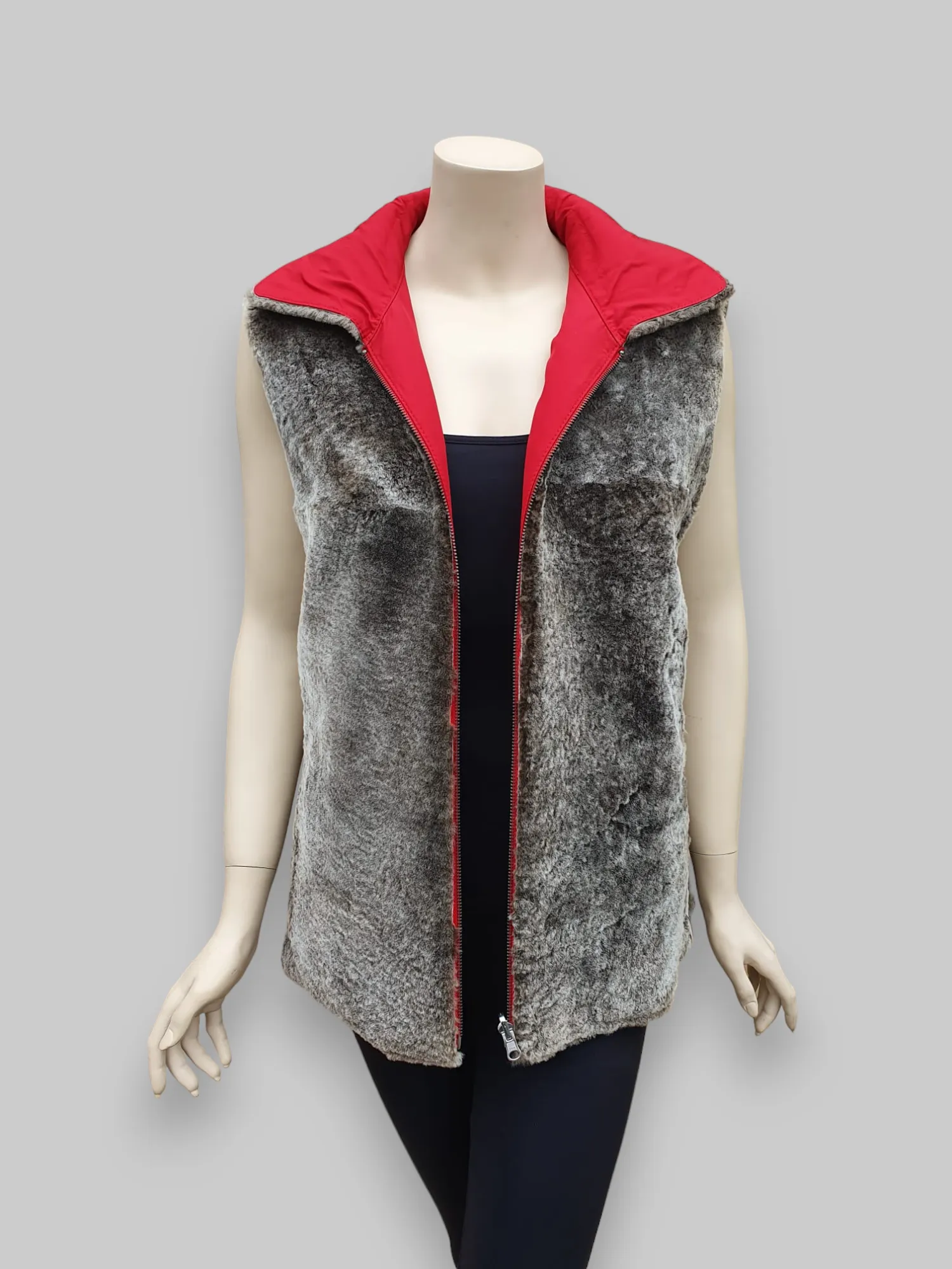 Beige Shearling Vest w/ Red Microfiber Lining -Size 42