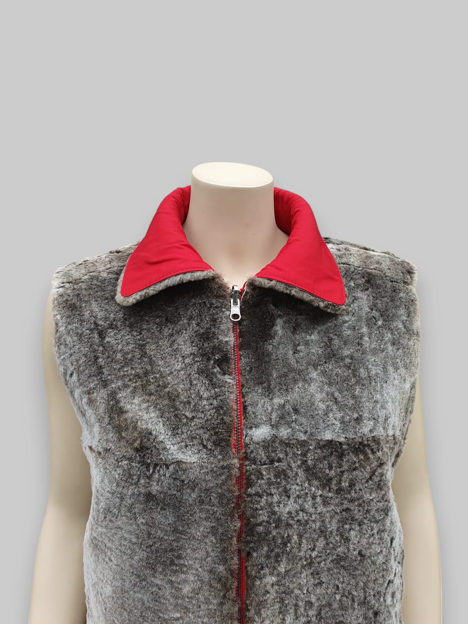 Beige Shearling Vest w/ Red Microfiber Lining -Size 42