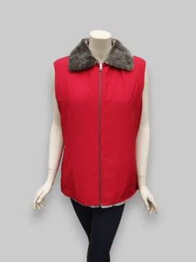 Beige Shearling Vest w/ Red Microfiber Lining -Size 42