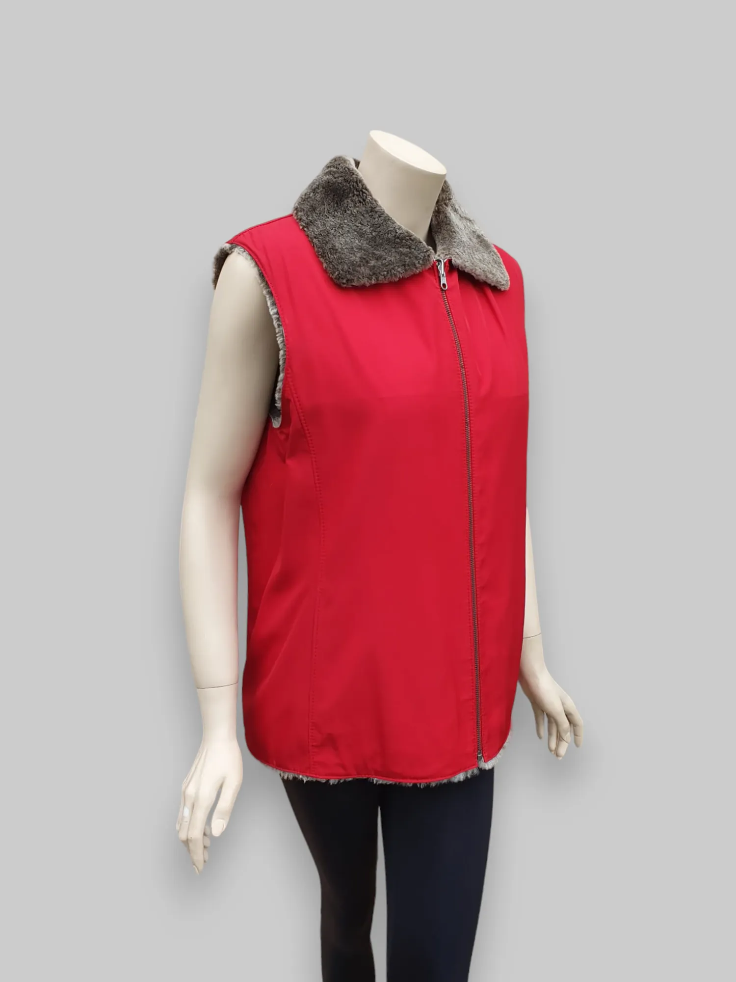 Beige Shearling Vest w/ Red Microfiber Lining -Size 42