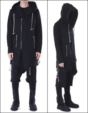 Big Hood Dark Overlong Essentials Asymmetric Zipped Fishtail Hoodie