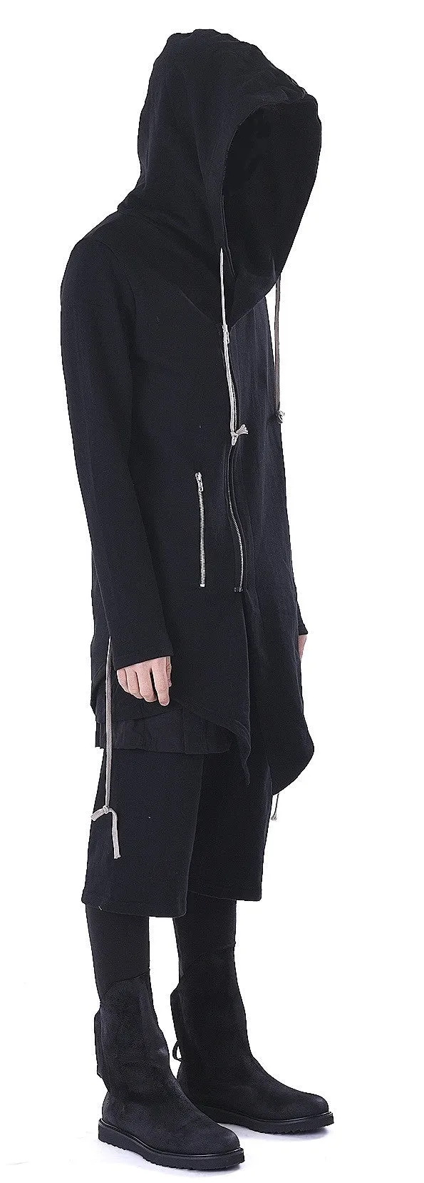 Big Hood Dark Overlong Essentials Asymmetric Zipped Fishtail Hoodie