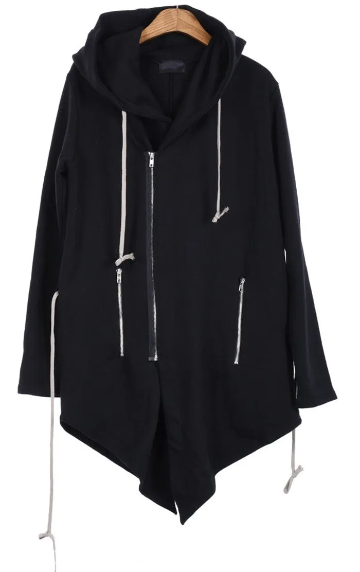 Big Hood Dark Overlong Essentials Asymmetric Zipped Fishtail Hoodie