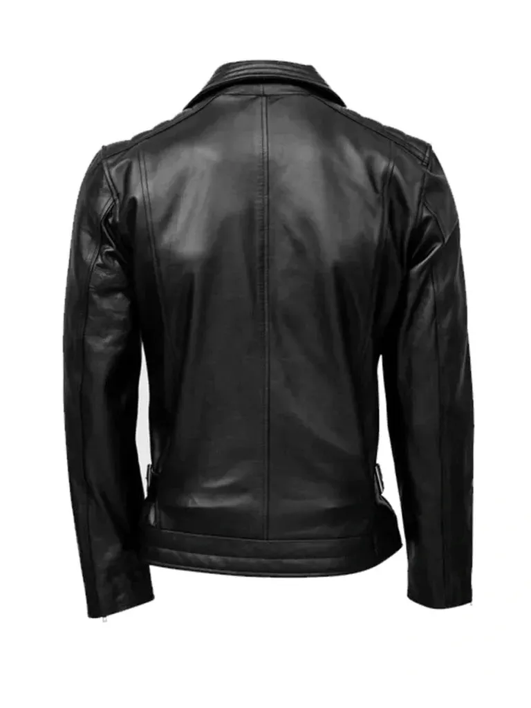 Black Biker Style Quilted Leather Jacket