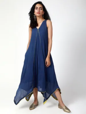 Blue Khadi Asymmetric Dress