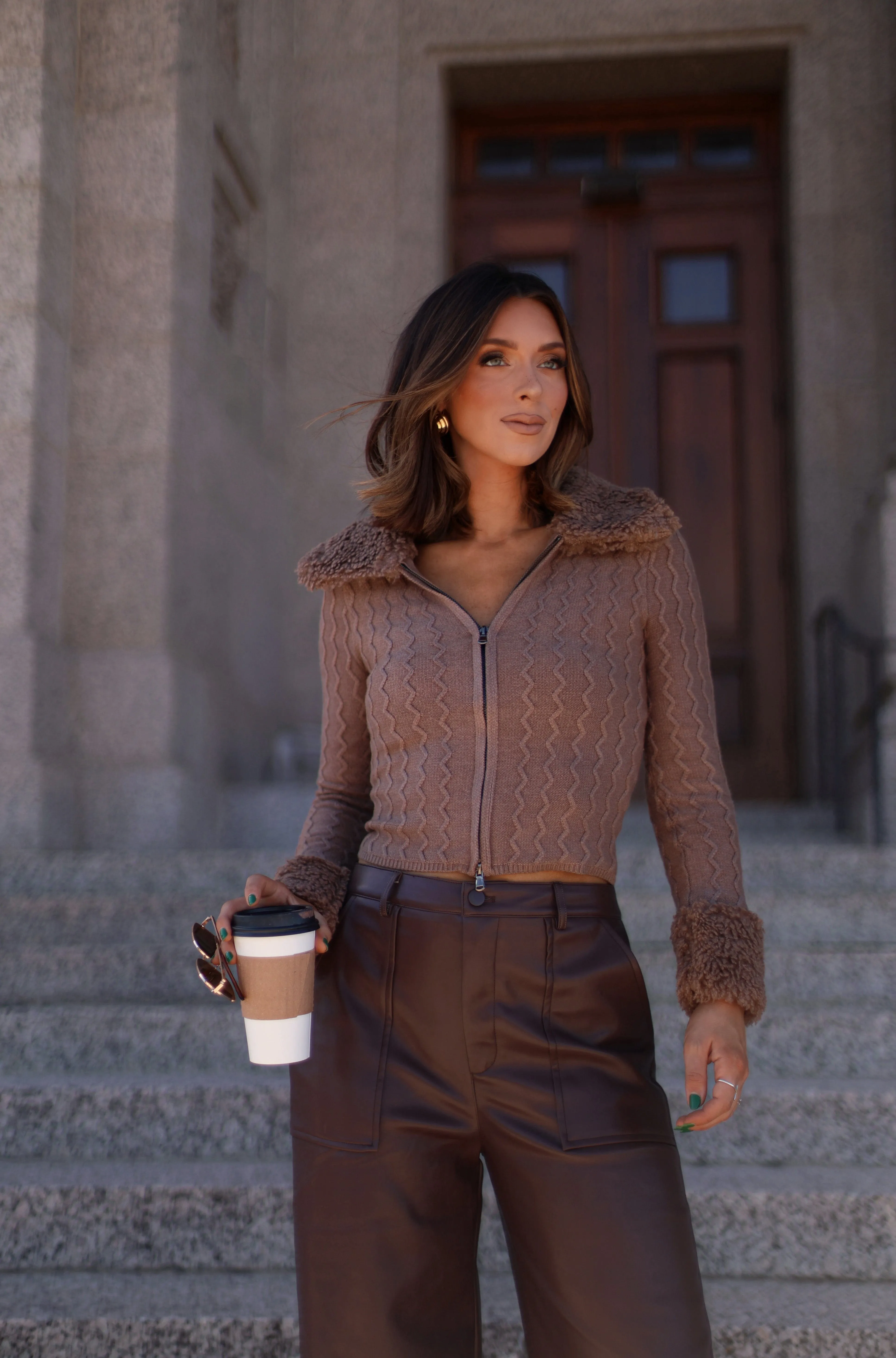 Brown Fur Cardigan Sweater