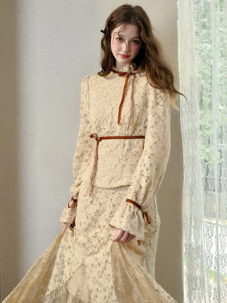 Brown Fuzzy Lace Shirt Dress