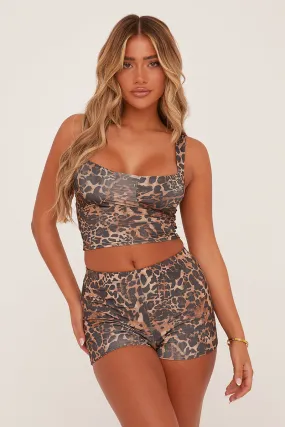 Brown Leopard Print Crop Top & Hot Pants Co-ord Set - Juniper