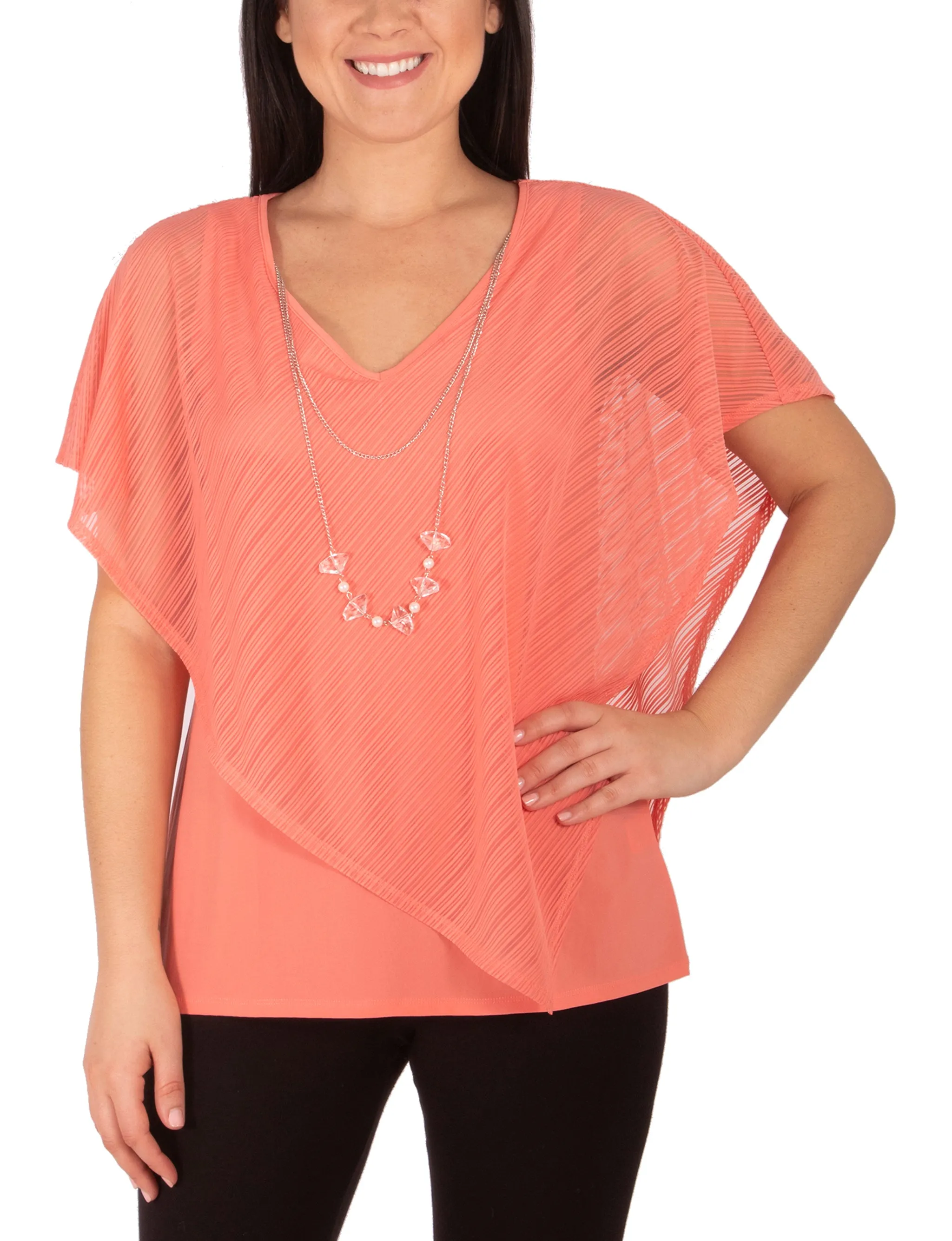 Burnout Poncho Top With Removable Necklace