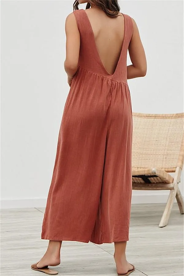 Casual Vest Wide Leg Jumpsuit - Armygreen