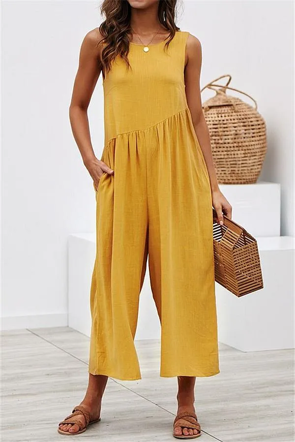 Casual Vest Wide Leg Jumpsuit - Armygreen