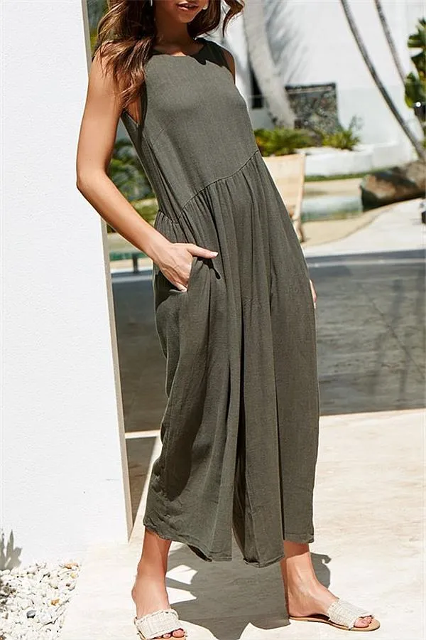 Casual Vest Wide Leg Jumpsuit - Armygreen