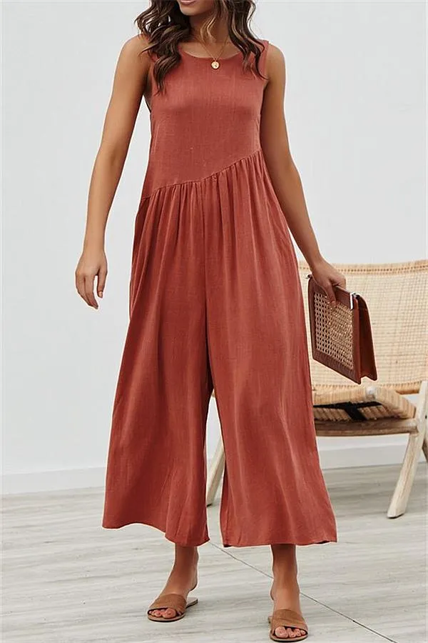 Casual Vest Wide Leg Jumpsuit - Armygreen