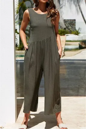 Casual Vest Wide Leg Jumpsuit - Armygreen