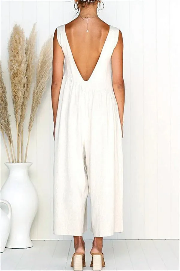 Casual Vest Wide Leg Jumpsuit - Armygreen