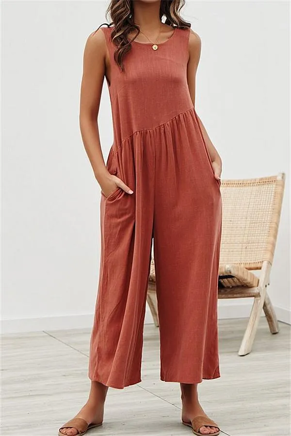 Casual Vest Wide Leg Jumpsuit - Armygreen