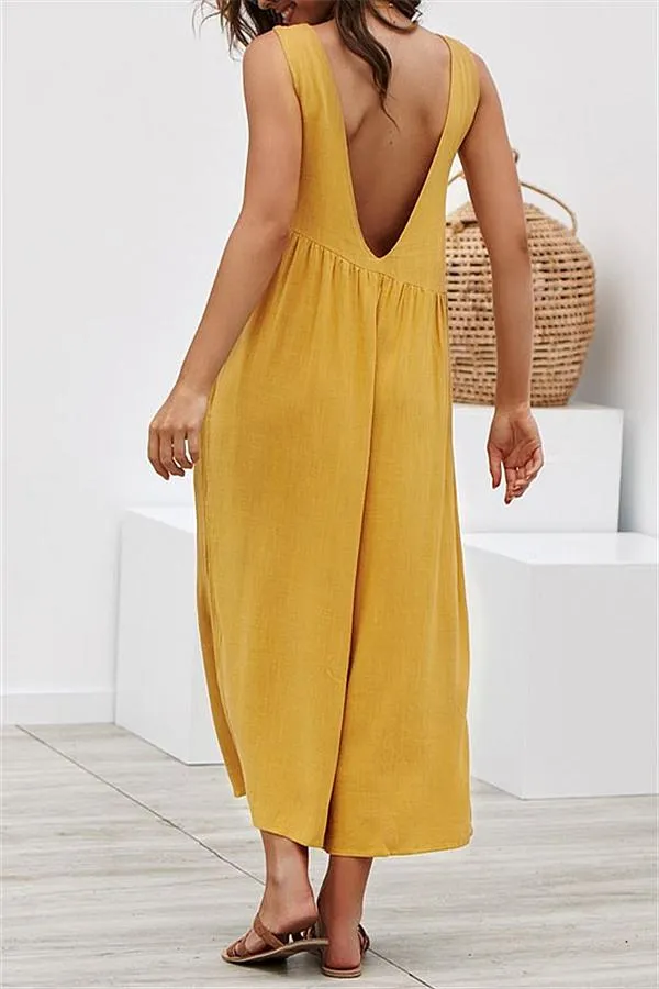 Casual Vest Wide Leg Jumpsuit - Armygreen