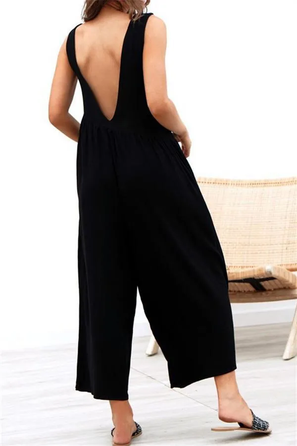 Casual Vest Wide Leg Jumpsuit - Armygreen