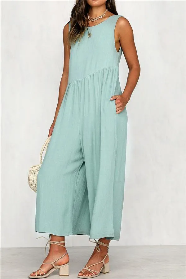 Casual Vest Wide Leg Jumpsuit - Armygreen