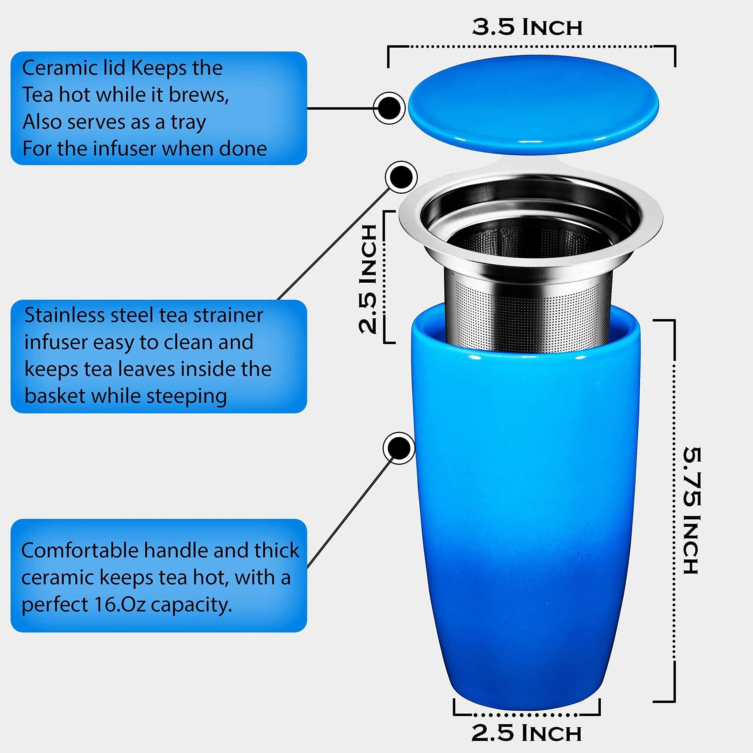 Ceramic Tea Infuser Mug With Stainless Steel Infuser And Removable Lid,