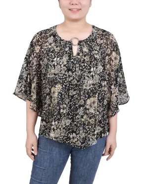 Chiffon Poncho Top With Ring