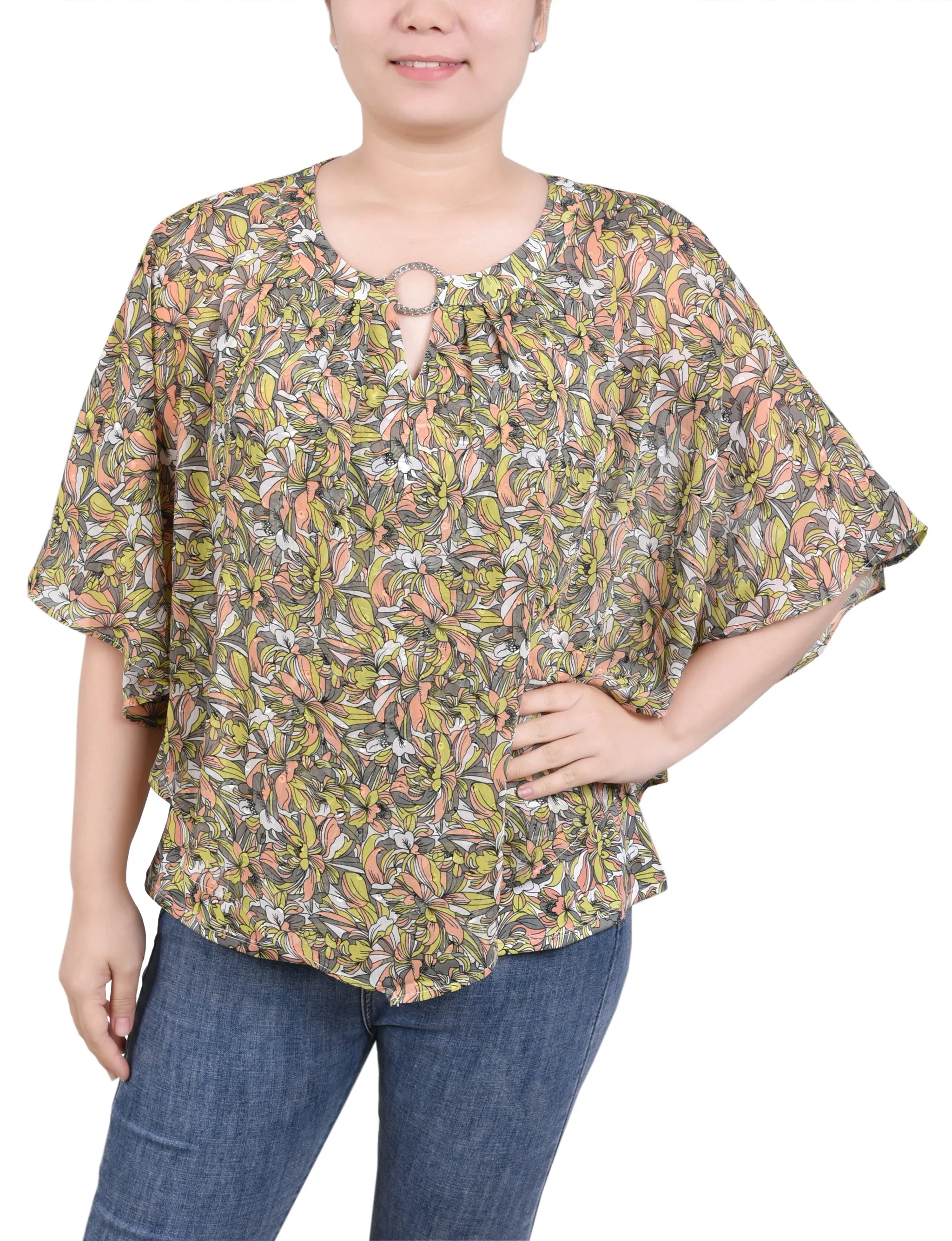 Chiffon Poncho Top With Ring