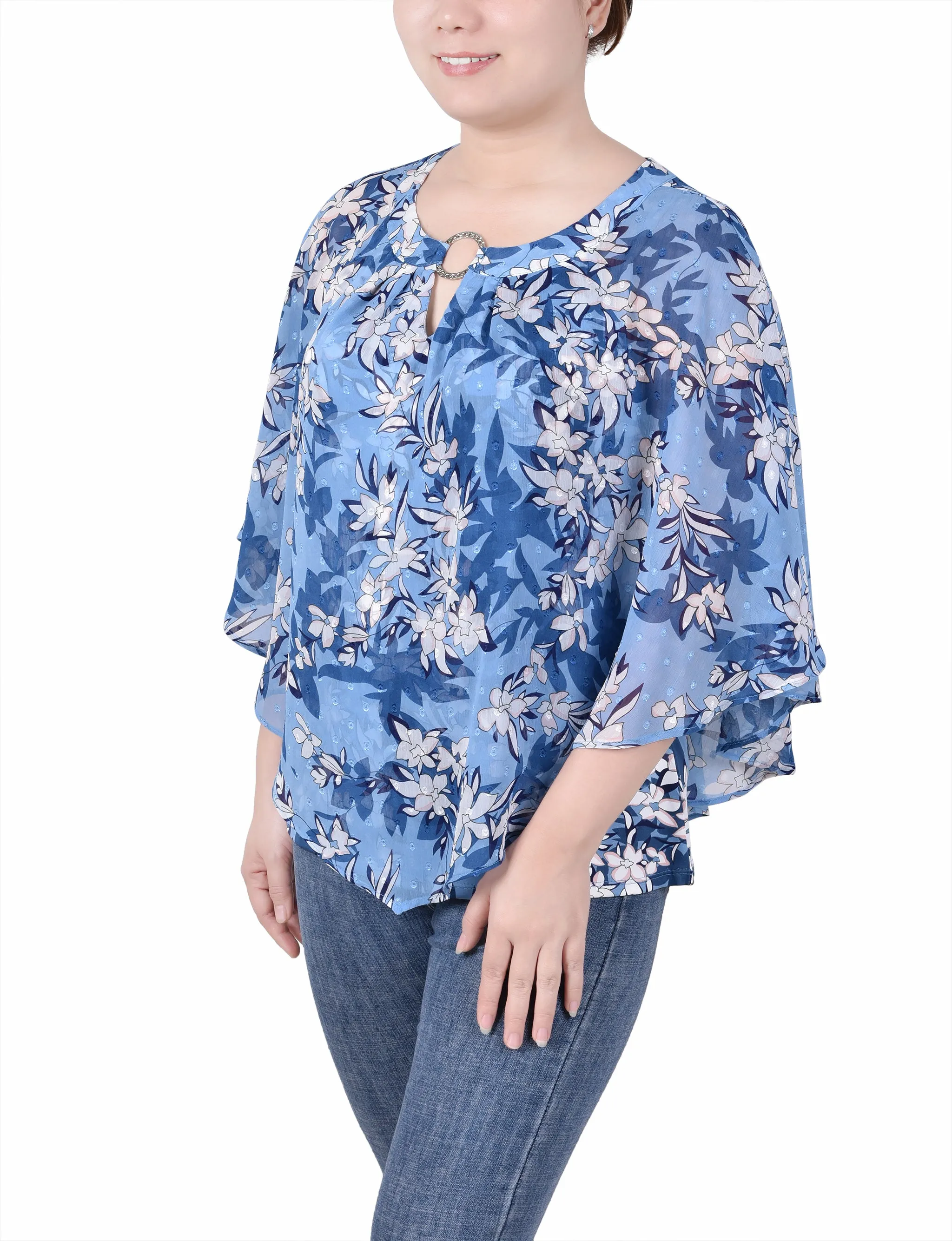 Chiffon Poncho Top With Ring