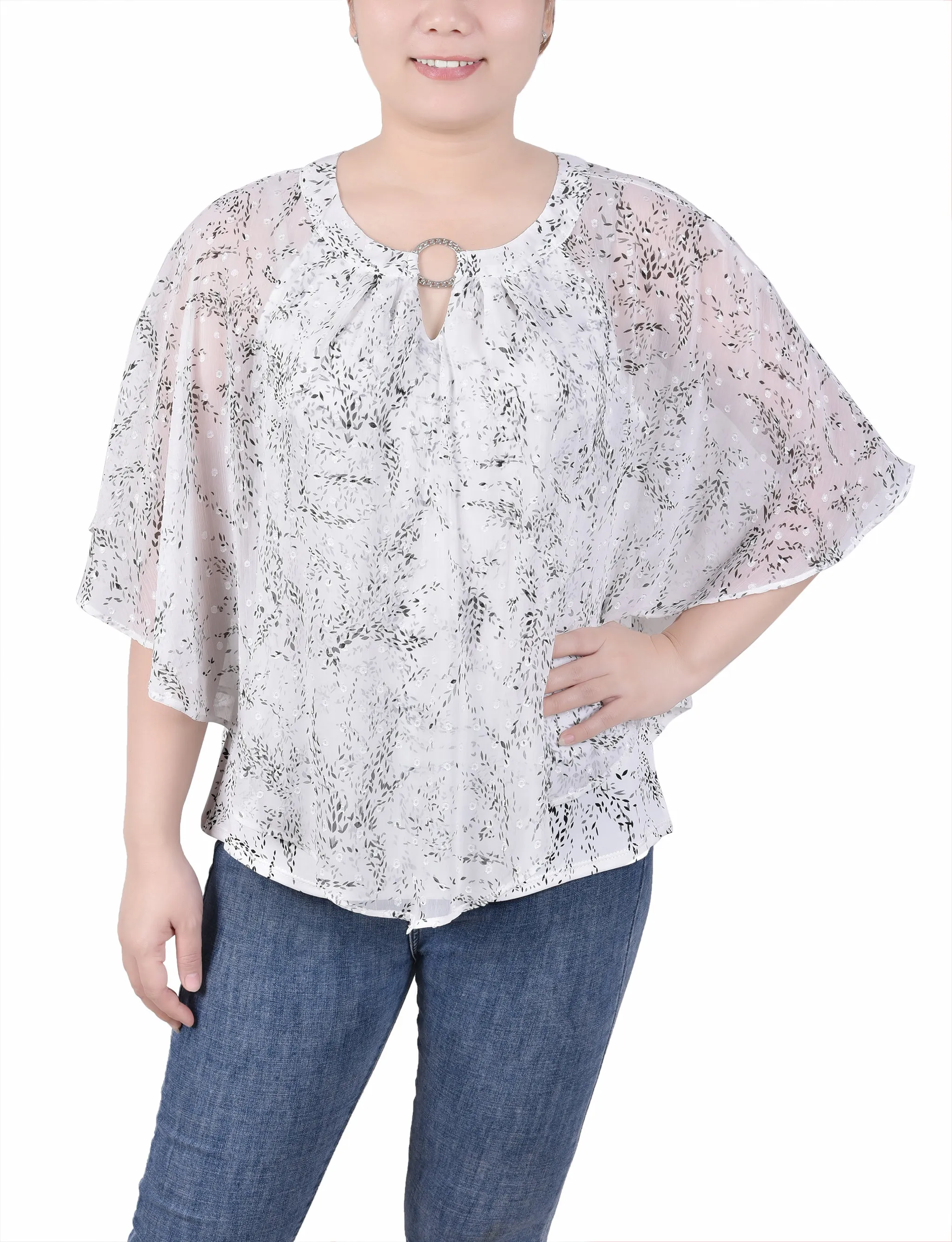 Chiffon Poncho Top With Ring