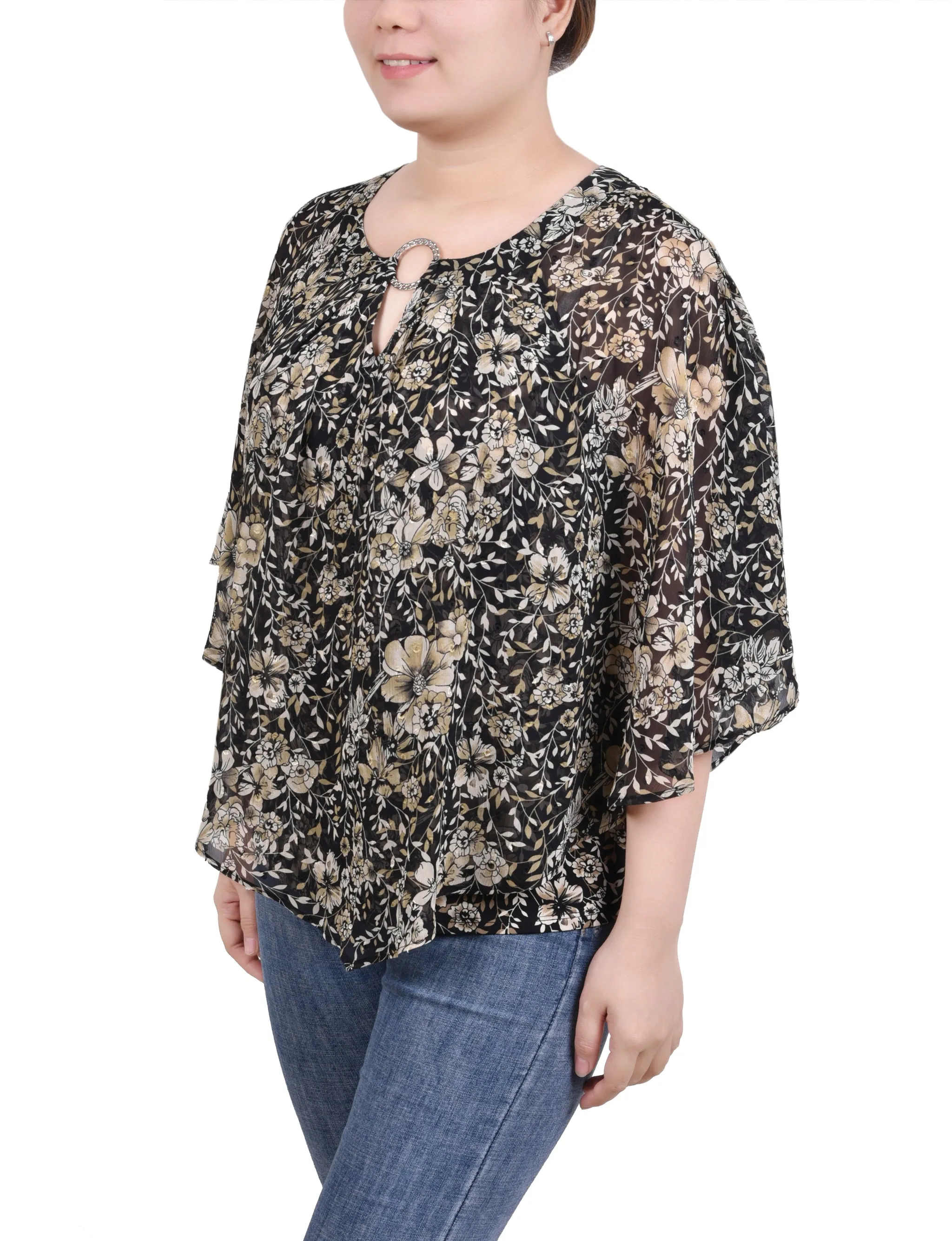 Chiffon Poncho Top With Ring