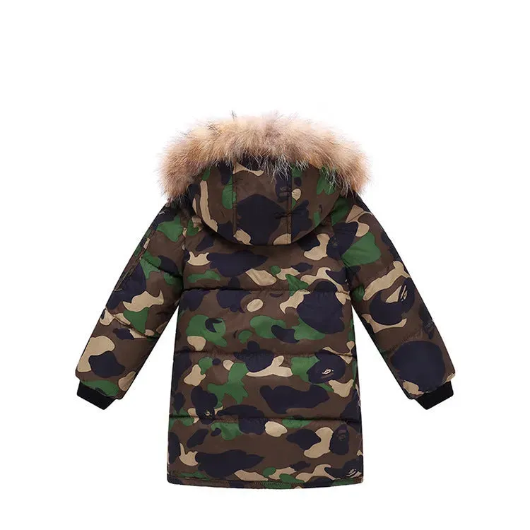 Children's Down And Wadded Jacket Camouflage Fur Collar Detachable Thickened Warm