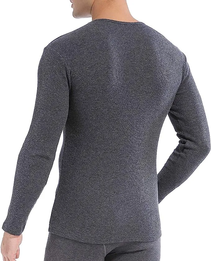 Comfneat Men's 2-Pack Thermal Long Sleeve Undershirt Waffle Knit Soft Comfy Crew Neck Underwear Top