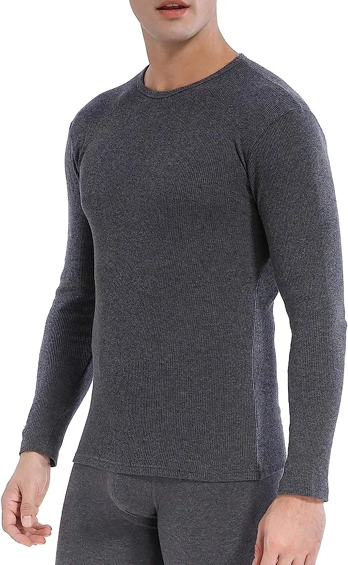 Comfneat Men's 2-Pack Thermal Long Sleeve Undershirt Waffle Knit Soft Comfy Crew Neck Underwear Top