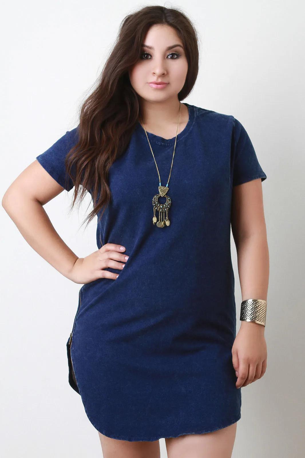 Denim Short Sleeve Tunic T-Shirt Dress